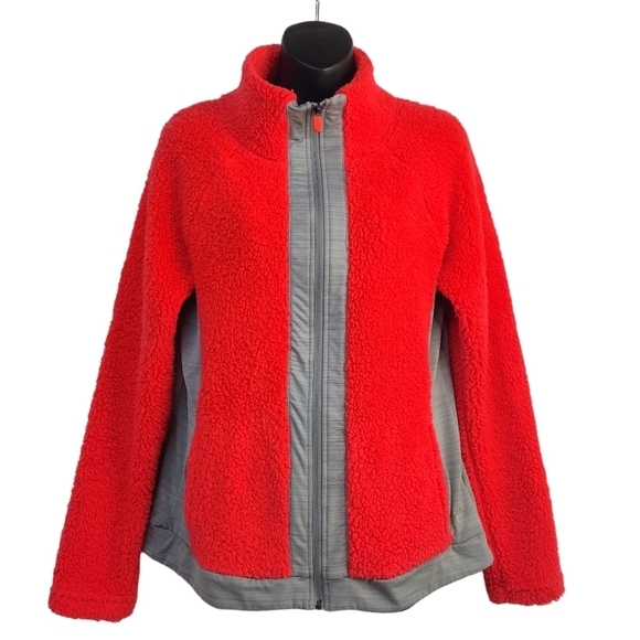 Fila Sport Women’s Red And Gray Sherpa Fleece Plush Jacket Size M - Picture 1 of 7